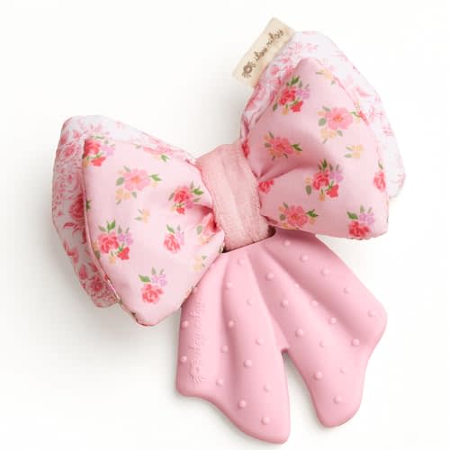Itzy Ritzy Teether Toy, Silicone & Crinkle Sensory Toy for Babies (Bow) | Features Soft Silicone, Velour & Crinkle Textures for Teething Relief, Sensory Exploration & Tactile Play - 3 Months and Up