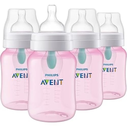 Philips Avent Anti-Colic Baby Bottle with AirFree Vent, 9oz, 4pk, Pink, SCY703/14