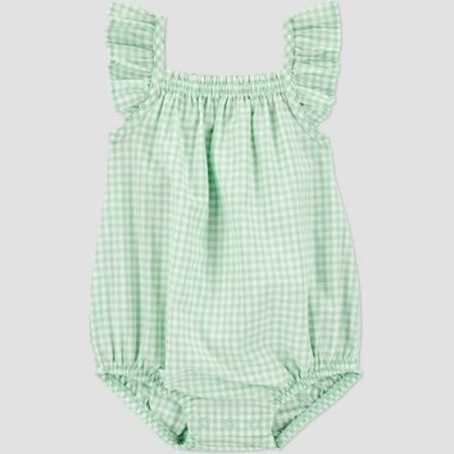 Carter's Just One You® Baby Girls' Gingham Romper - Green Newborn: 100% Cotton, Lightweight Poplin, Sleeveless, Square Neckline