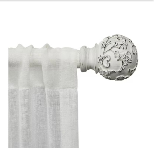Exclusive Home Vine 36-in to 72-in Distressed White Iron Single Curtain Rod with Finials ER1015-04-3672 at Lowes.com