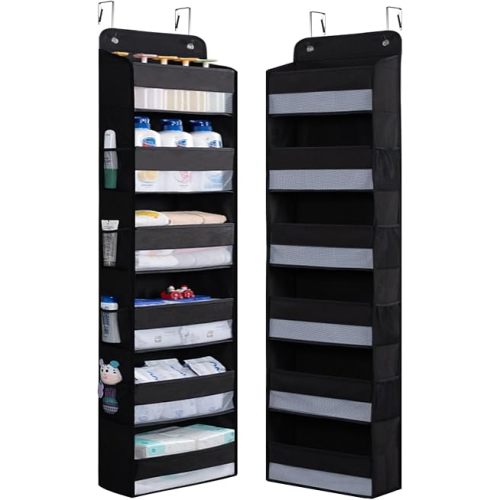 WishJazz Over the Door Organizer, 6 Shelf Hanging Door Organizer, Anti Tilt 50lbs Back of Door Organizer, Closet Door Organizers and Storage for Bathroom, Nursery, Pantry, Baby Essentials