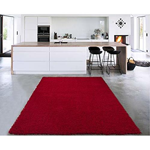 Cozy Shag Collection Red Solid Shag Rug (3'3"X4'7") Contemporary Living and Bedroom Soft Shaggy Area Rug