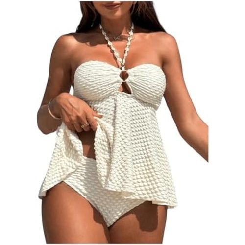 Milumia Women's Tankini Sets Two Piece Halter Cut Out Bathing Suits Tummy Control Swimsuit Flowy Swimwear