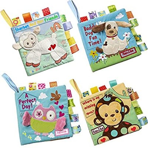 HanShe Baby Soft Book Cloth Book Set 4 Pack Crinkle Book Educational Learning Toy for Infant Fabric Baby Activity Crinkle Book for Infants Toddler for boy Girl Unisex