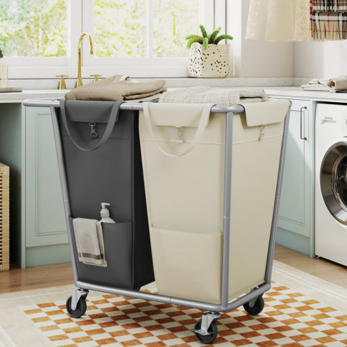Rebrilliant Laundry Basket With Wheels, 2-Section Laundry Sorter, 50.2 Gallons (190 L) Rolling Hamper With Removable Bags, Heavy-Duty Steel Frame & Reviews | Wayfair