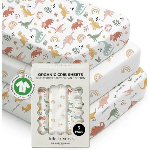 100% Organic Cotton Baby Crib Sheets (3-Pack) – GOTS Certified, Soft Fitted Sheets for Mini Mattress & Pack n Play, 5" Deep Pocket with Secure Elastic Fit, Boys & Girls, 28" x 55" (Watercolors)