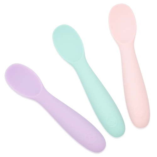 WeeSprout Baby Spoons for Self Feeding 6 Months +, Sensitive Gums & Teeth, 3 Pack + Case