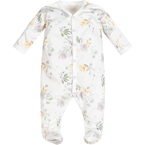 0-3m Under the Nile Organic Cotton Snap Front Footie, Modern Daisy