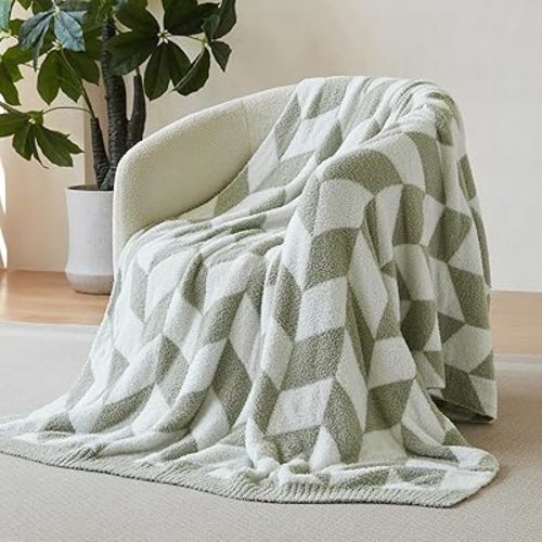 Snuggle Sac Chevron Throw Blanket for Couch, Reversible Super Soft Warm Blankets Cozy Knit Fuzzy Plush Lightweight Throws for Sofa, Bed, Camping, Green,50x60 inches