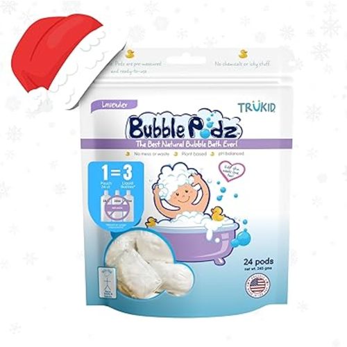 TruKid Bubble Podz Bubble Bath for Baby & Kids, Gentle Refreshing Bath Bomb for Sensitive Skin, pH Balance 7 for Eye Sensitivity, Natural Moisturizers and Ingredients, Lavender (24 Podz)