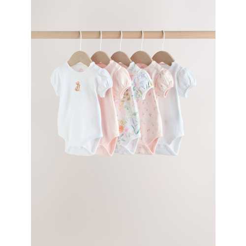 Pink Short Sleeve Baby Bodysuits 5 Pack