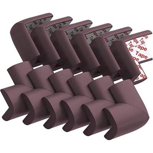 12 Pack Soft Corner Protector Baby Proofing Edge and Corner Guards, Table Corner Protectors for Furniture, Safety Pre-Taped Rubber Corner Covers for Fireplace, Stair, Cabinet (Brown)