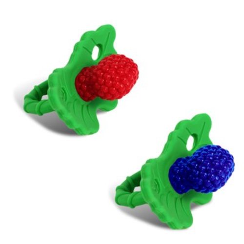 RaZbaby RaZberry Teether 3m+ (2 Pack) - Soft Silicone, BPA Free, Freezable, Easy-to-Hold for Baby - Red/Blue