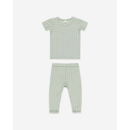 Bamboo Short Sleeve Pajama Set || Sage Grid – Quincy Mae