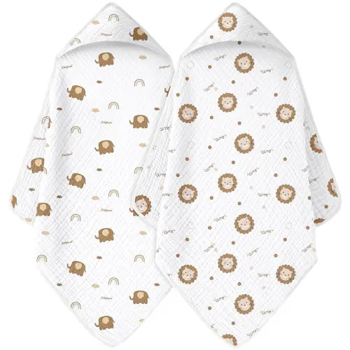 Baby Bath Towels, 100% Muslin Cotton Hooded Baby Towels for Newborn, 2 Pack Baby Towels with Hood for Infant Toddler and Kids, Large 32x32Inch, Soft and Absorbent