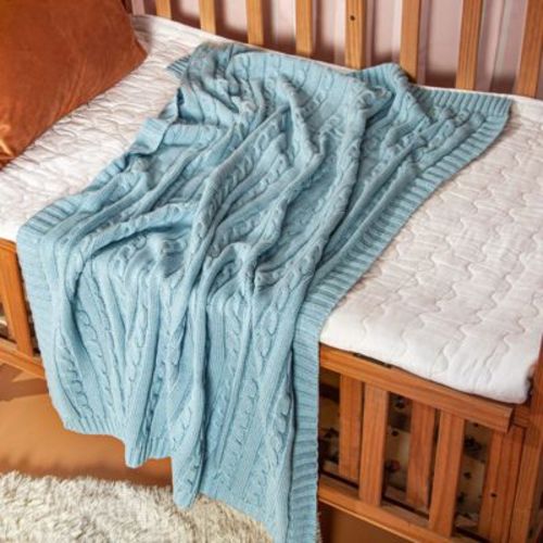 Cotton Cable Knit Toddler Blanket, Super Soft Warm Breathable Baby Blanket, 30x40 Inches, Baby Blue - NTBAY