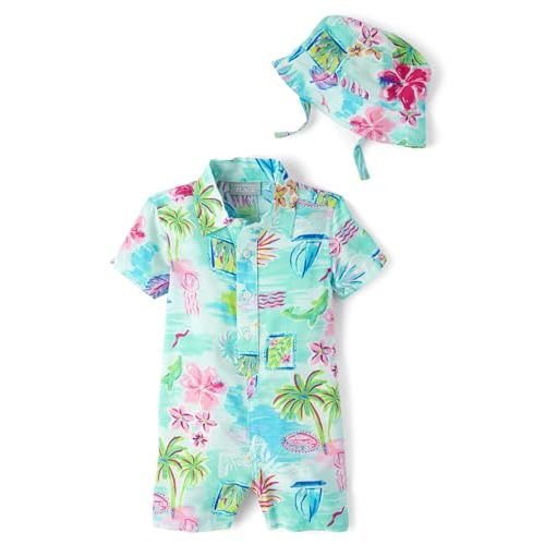 The Children's Place baby-boys And Newborn Woven Plaid Romper and Hat 2-piece Set