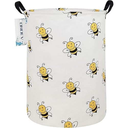 Round Folding Laundry Hamper, Canvas Basket,Nersury Hamper,Suitable for Children,Office,Bedroom,Clothes,Toys Storage(Bee)