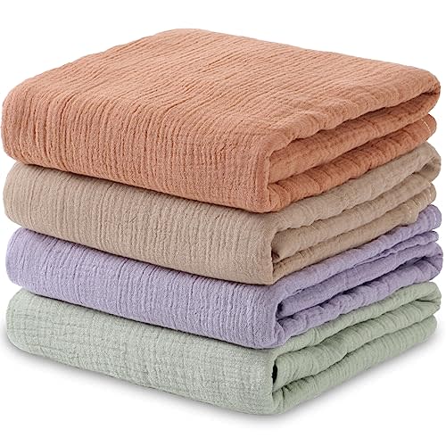 Mom Beebi Muslin Swaddle Blankets, 100% Muslin Cotton Swaddle Blanket for Unisex, 4 Pack Skin-friendly and Breathable Baby Blankets, 47 x 47 inches - Autumnal Warmth