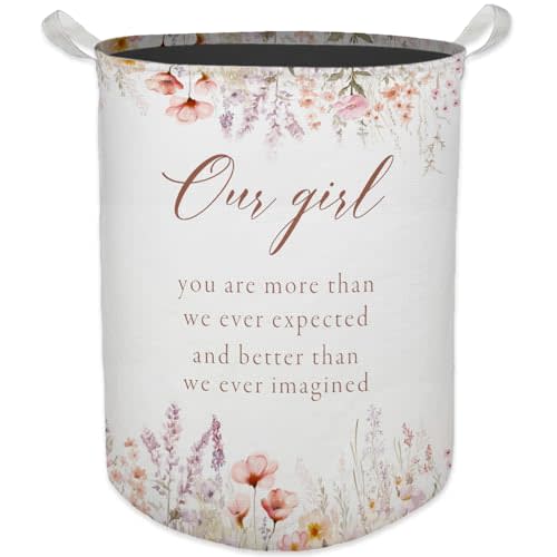 HKTZM Baby Girl Laundry Basket, Boho Floral Wildflower Waterproof Collapsible Laundry Hamper Dirty Clothes Storage Toy Bin Organizer for Toddler Girls Room Nursery Bedroom Bathroom Kids Room