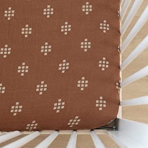 Chestnut Textile Muslin Crib Sheet by Mebie Baby, Soft and Breathable Bed Sheets for Babies, Modern Neutral Bedding for Cribs, Standard Crib Mattress Fitted Sheet,Great For Boy or Girl Room or Nursery