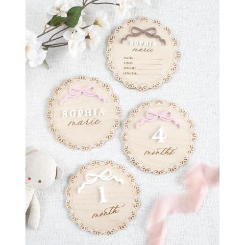 Bow Baby Milestone Markers, Lace Frame Ribbon Milestone Cards , Newborn Baby Shower Gift, Girl Nursery Decor, Hello World, She's Here