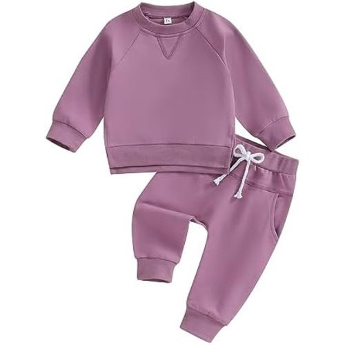 Toddler Baby Boy Girl Fall Winter Outfit Basic Solid Color Crewneck Long Sleeve Sweatshirt Top Jogger Pants Set