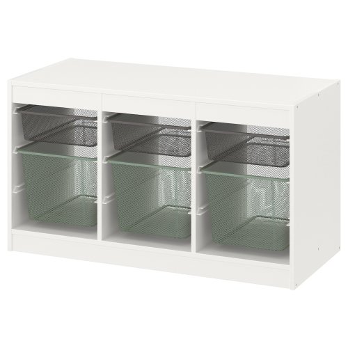 TROFAST Storage combination with boxes - white dark gray/light green-gray 39x17 3/8x22 "
