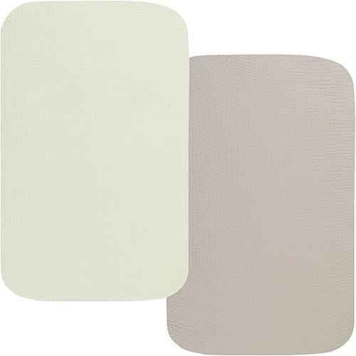 Muslin Bassinet Sheets 33" x 19" Compatible with Mika Micky, KoolaBaby (3 in 1), BabyBond, HARPPA and RICUTON Bedside Bassinet, 2 Pack for Baby Boy and Girl, Fog and Beige