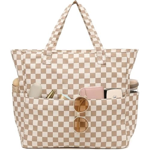 LEDAOU Large Beach Tote Bag Women Waterproof Sandproof Zipper Beach Tote Bag for Pool Gym Grocery Travel with Wet Pocket