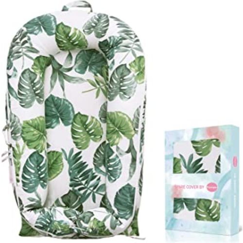 Baby Lounger Cover for Dockatot Deluxe + | 100% Cotton Hypoallergenic Newborn Premium Quality Spare Cover(Cover Only) (Tropic Leaves)