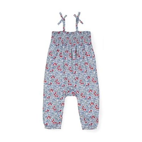 Hope & Henry Baby Smocked Romper With Bow Shoulders (red And Blue Ditsy Floral, 0-3 Months)