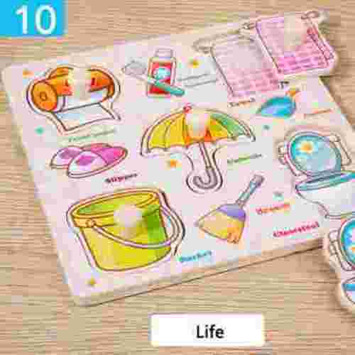 SDJMa Wooden Peg Puzzles for Toddlers, Montessori Toddler Puzzles for 1 2 3 4 Years Old, Preschool Educational Learning Puzzles Toys Gifts for Baby Boys Girls Age 1-4 (Household Items)