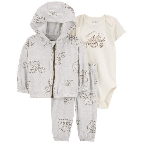 Baby 3-Piece Elephant Little Jacket Set - 12M - Style,Grey/Ivory