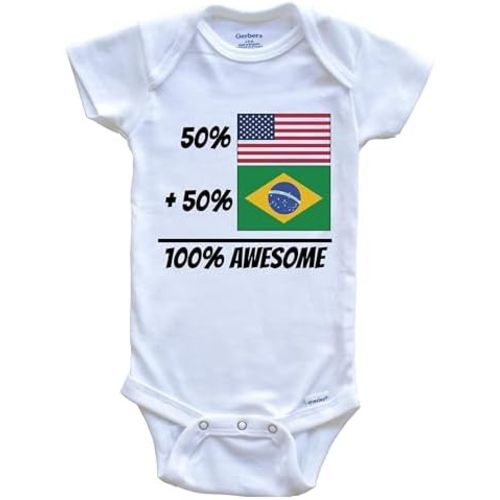 50% American Plus 50% Brazilian Equals 100% Awesome Cute Brazil Flag One Piece Baby Bodysuit