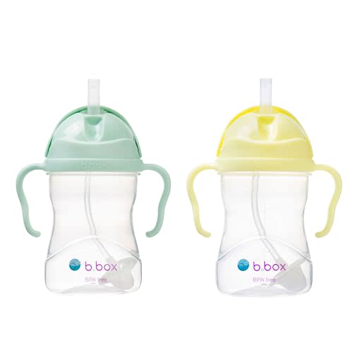 b.box Sippy Cup with Weighted Straw (2-Pack). Leak Proof, Easy Grip. BPA Free & Dishwasher Safe. Ideal for Babies 6m+ to Toddlers (pistachio + banana split, 8oz)