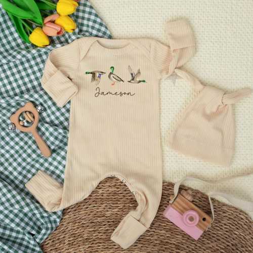 Personalized Mallard Duck Baby Bodysuit, Hunting Baby Boy Clothes, Custom Name Newborn Outfit, Duck Season Baby Romper, Baby Shower Gift