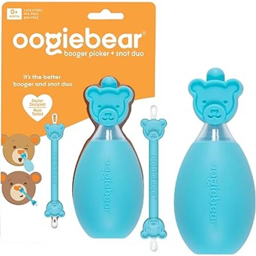 oogiebear BearPair Baby Nose Cleaner & Ear Wax Removal Tool with Nasal Aspirator - Safe Booger & Earwax Removal for Newborns, Infants, Toddlers - Blue bear pair