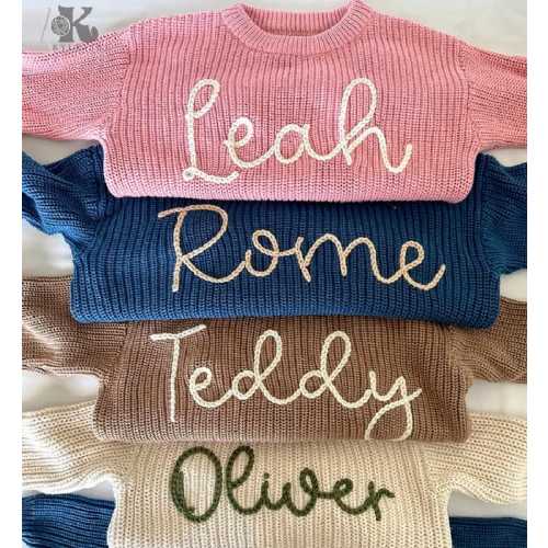 Embroidered Bow Baby Sweater: Custom Name Newborn Gift