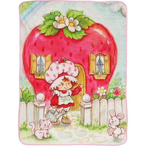 Strawberry Shortcake Berry Playhouse Plush Throw Blanket - Measures 46 x 60 Inches - Kids Super Soft Lightweight Fleece Bedding