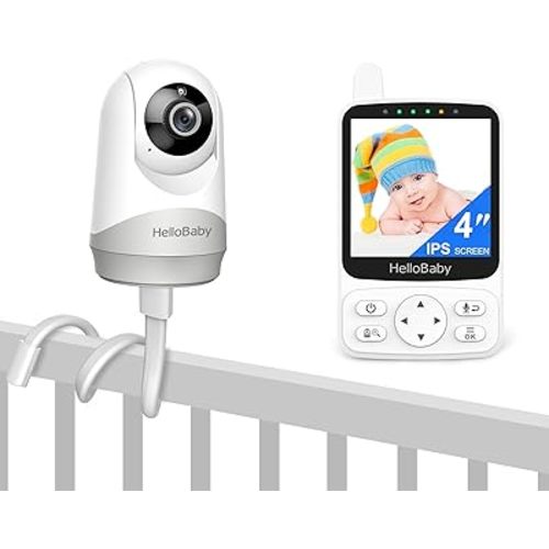 HelloBaby Baby Monitor with 1 camera +1 mount - Portable Video Baby Monitor with Camera and Audio, 4" IPS, 29-Hr Battery, 1000ft Range, Night Vision, 2-Way Audio, No WiFi,Temperature, Ideal for Travel
