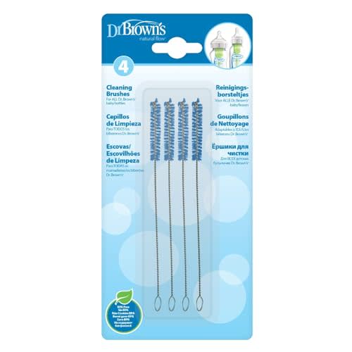 Dr. Brown's Natural Flow Reusable Baby Bottle Vent System and Reservoir Cleaning Bristle Brush,BPA Free,Blue Brushes,4-Pack
