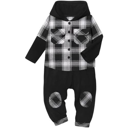 DONWEN Toddler Baby Boy Clothes Plaid Long Sleeve Patchwork Hoodie Top + Pants 2pcs Fall Winter Outfits Set