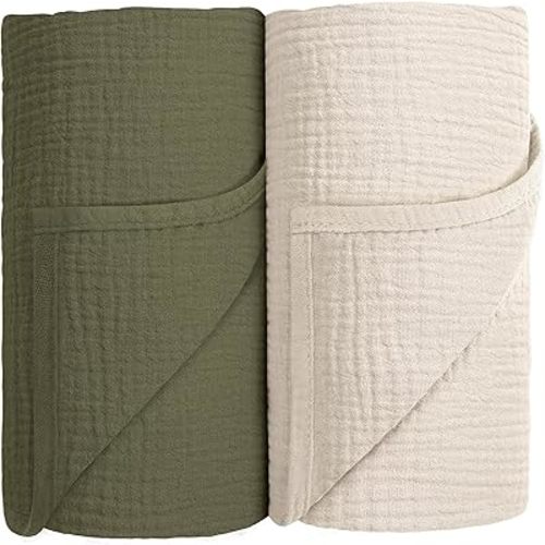 Susurration Muslin Swaddle Blanket Baby,100% Cotton Baby Receiving Blanket Soft Thin Baby Swaddle Blanket for Unisex Newborn 40x40in 2Pack(Dark Green)