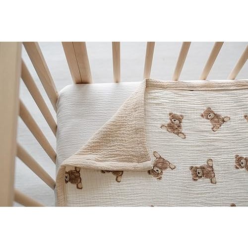 Little Jump 2 Layers Muslin Cotton Baby Blankets - Teddy Bear Toddler Quilt Crib Blanket - Gender Neutral Crib Blanket for Baby Boys and Girls 47"x 47" (Teddy Bears)