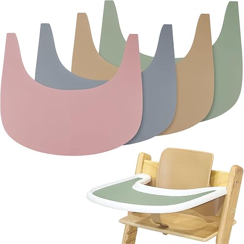 Tripp Trapp Placemat, 4-Piece Silicone Set - Clean & Hygienic Tray Cover for Tripp Trapp High Chair (Pink+Grey+Khaki+Green)