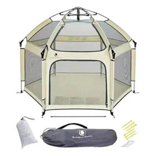POP 'N GO PLAYPEN - Indoor & Outdoor Baby Playpen for Babies and Toddlers - Baby Beach Tent, Foldable, Portable W/Canopy, Travel Bag, & Mosquito Net - Pop Up Pack and Play Tent (Warm Ivory)