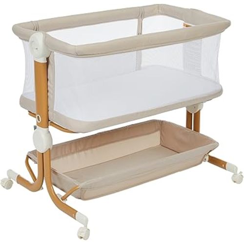Baby Bassinet, 3-in-1 Bedside Sleeper for Newborn with Large Storage Basket, Cozy Mattress, Full Mesh Sides, Easy Night Feeding, 6-Height Adjustable Portable Bedside Crib