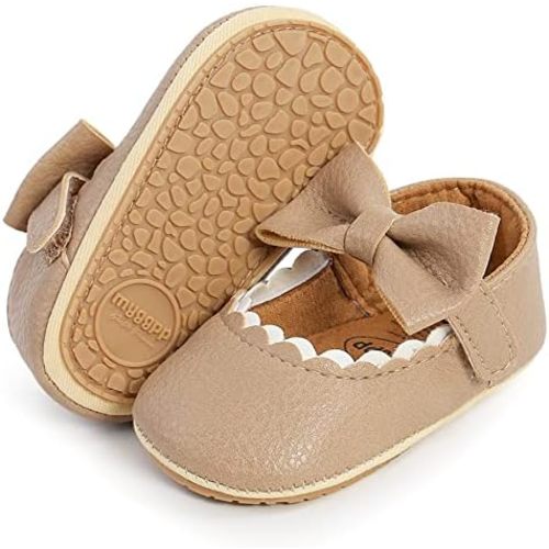 Baby Girl Mary Jane Flats Dress Shoes - Infant Newborn Shoes Anti-Slip Soft PU Leather Party School Wedding Princess Baby Girl Shoes 0-18M