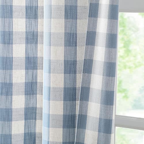 2 Panels Blue Gingham Curtains 72 Inches Long
